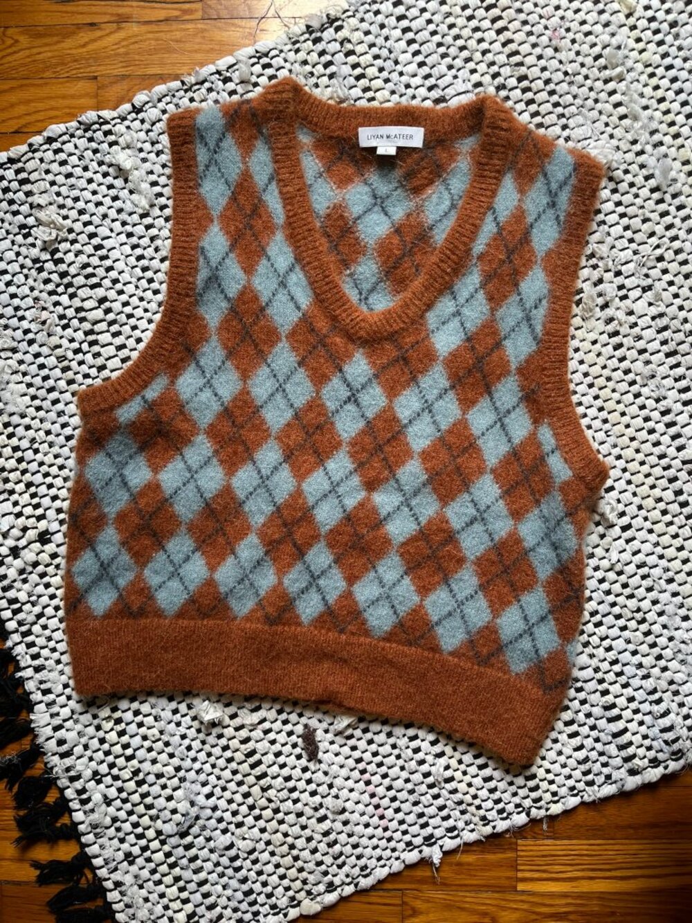 Liyan Mcateer Argyle Wool V-neck Sweater Vest